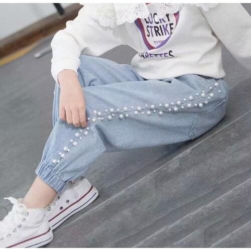 New Spring Autumn Summer Kids Clothing Casual Jeans Pants, Childrens Clothing pearl Girls Denim Pants Girls' Jeans 3-12 Years