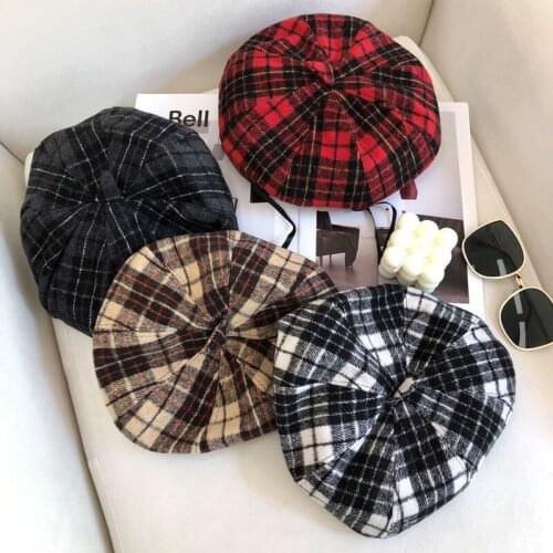Pragmapism New Fashion Girl Autumn Winter Woolen Retro British Plaid Painter Hats Beret Newsboy Octagonal Hat Women Hats Berets