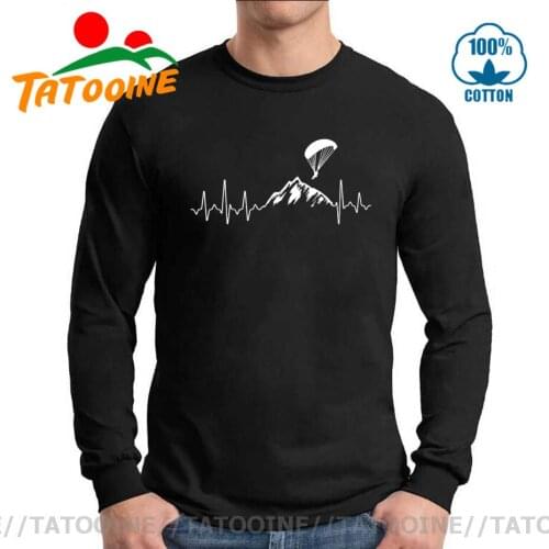 Paragliding Heartbeat T Shirts for Paragliders Lovers T-Shirt Cool Streetwear O-Neck Tees Skydiving Adventure Long Sleeve Tshirt