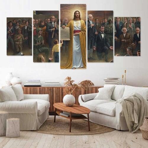 Poster Print 5 Pieces Modular Novelty Character Classic Canvas Painting Jesus God Corridor Wall Home Decoration