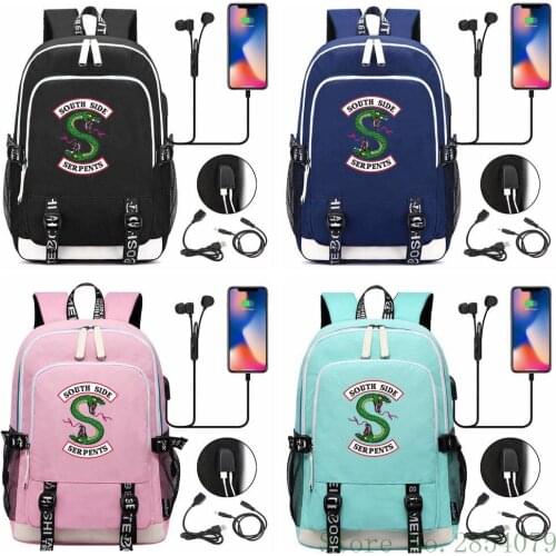 Riverdale South Side Serpents USB Laptop Backpack Fashion Men Women Outdoor Travel Shoulder Bags Boys Girls Schoolbag Bookbag