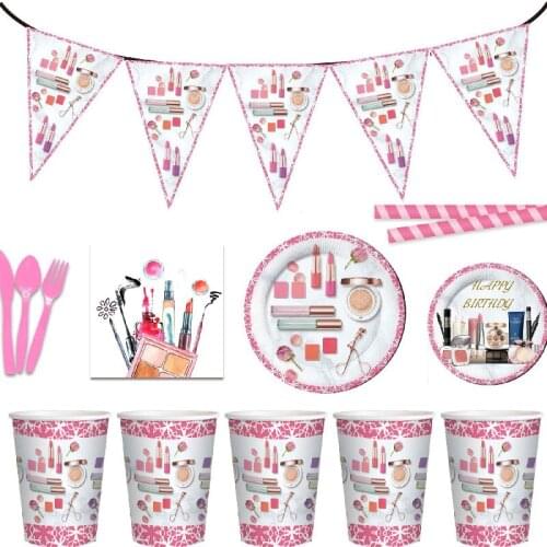 Spa Makeup Birthday Party Supplies Makeup Disposable Tableware with Plates Cups Napkins Balloons More for Girls Party Decoration
