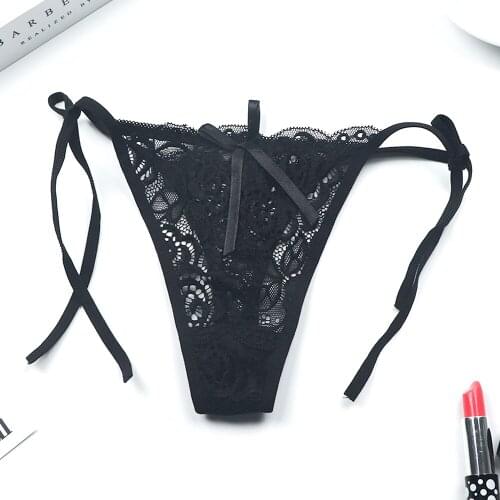 1 pc Sexy G-string Thongs Women Panties Floral Sheer Underwear Soft Side Tie Lingerie Briefs Lace Transparent Thong Panties