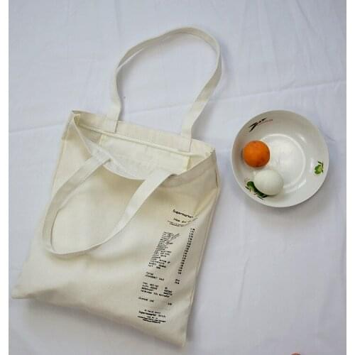 Receipt Large Capacity Canvas Tote Shoulder Bag Fabric Cotton Cloth Reusable Shopping Bag for Women 2020 Handbags Shopper Bags