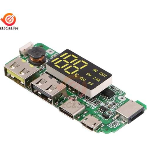 LED Dual USB 5V 2.4A Micro/Type-C USB Mobile Power Bank 18650 Fast Charging Module Lithium Battery Charger Board DIY