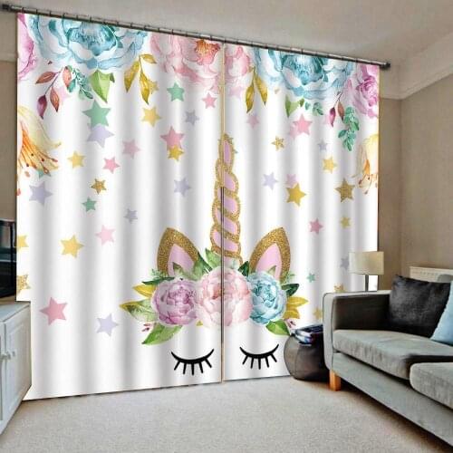 Cartoon Unicorn Blackout Curtains for Living Room Bedroom Decorative Kitchen Window Drapes Treatments Customize Size Curtains