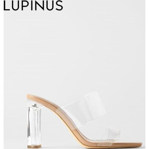 LUPINUS Fashion Women High Heels Sandals Transparent PVC Mules Outdoor Slipper Women Ladies Party Dress Shoes