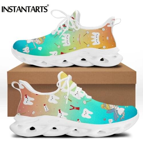 INSTANTARTS 2021 Hot Sale Femme Casual Sneakers Gradient Color Teeth Fairy Cartoon Pattern Flat Shoes for Women Lace up Loafers