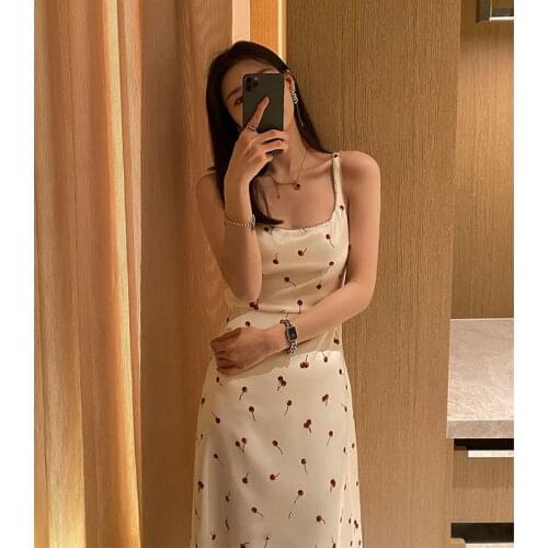 Suspender Skirt 2021 New Summer French Retro Diamond Collar Floral Wrap Dress Fairy Dress