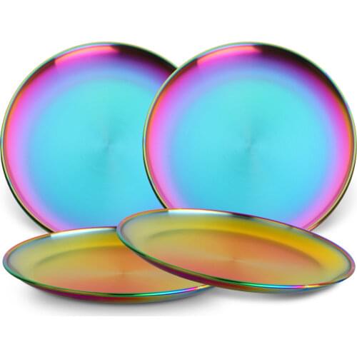 Stainless Steel Dinner Plates European Style Dessert Plate Kitchen Serving Dishes Salad Plate Cake Tray Western Steak Round Tray