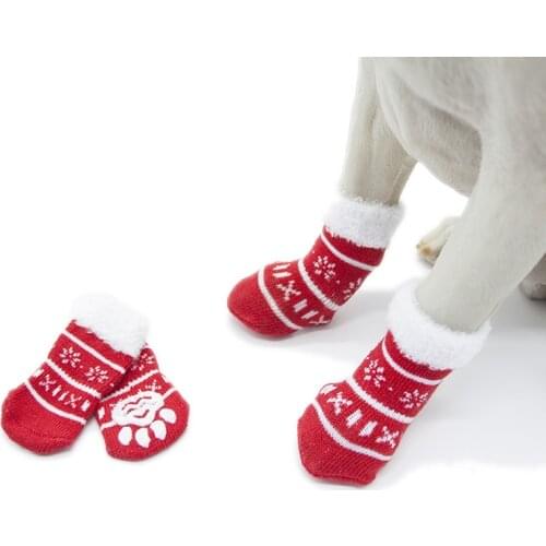 4pcs/lot Winter Christmas Dog Socks - Anti-Slip Cotton Pet Puppy Socks -Dog Indoor Wear Paw Protector for Small Medium Dogs