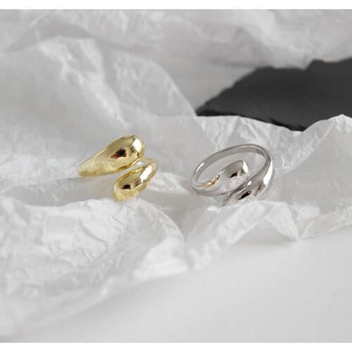 ANENJERY 925 Sterling Silver High Polish Simple Water Drop Ring Open Finger Ring For Women Party Gift Jewlery S-R723