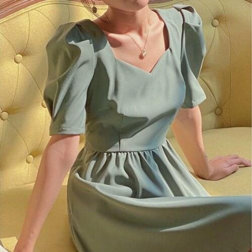 Bella Philosophy Summer Vintage Bow Dress Women Kawaii Elegant Cute Short Puff Sleeve Backless Dress Holiday Ladies Party Dress