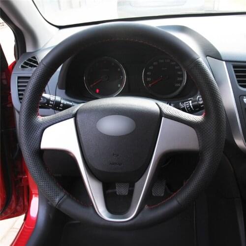Safe Non-Slip Artificial Leather Car Steering Wheel Cover for Hyundai Solaris i20 Accent Verna 2008-2010 2011 2012 2014- 2017