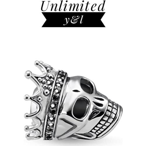 Charm Beads Black CZ Skull Queen 925 Sterling Silver Fits Bracelet 2020 Thomas Karma European Jewelry Accessories For Women Men