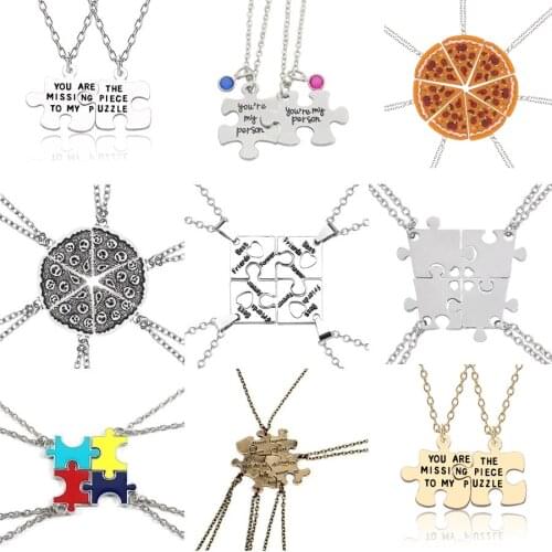 Best Friends Pendant Necklace Women Men Splicing Geometry Pizza Love Heart Necklaces Fashion Couple BFF Friendship Jewelry Colar