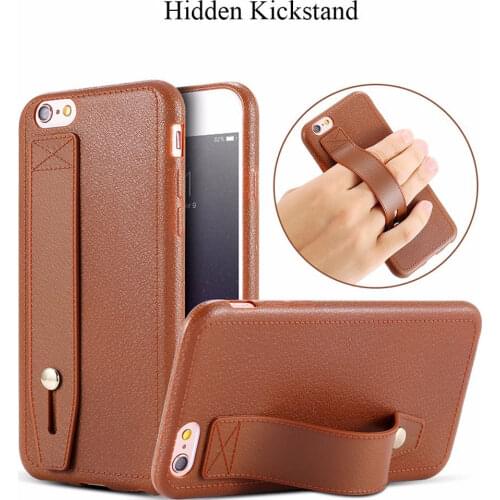 Hot Sale Mobile Phone Anti-Drop Case for Iphone X XR Xs Max 7 8 Plus 12 11 Pro Max Leather Grain Bracket Wristband Back Cover