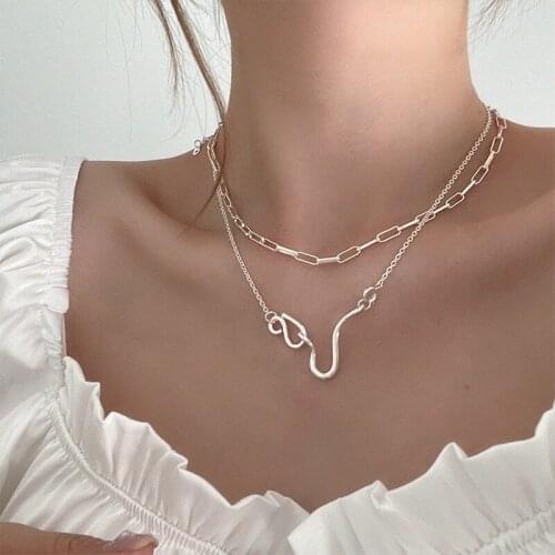 VSnow Double Layer Huggie Knotted Hollow Chunky Chain Irregular Metal Pendant Necklace for Women Metal Textured Necklace Jewelry