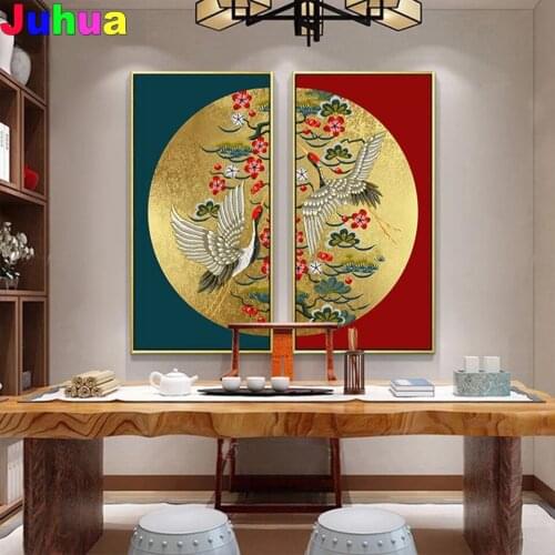 Chinese decorative Crane Diy diamond painting kits Full Square/Round Diamond Embroidery Landscape Zen paintings home decor