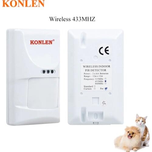 KONLEN 433MHZ Pet immune Wireless PIR Motion Sensor Infrared Intruder Detector Animals Friendly 20kgs for Home Alarm System