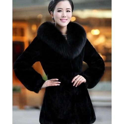 New womens Real genuine natural rabbit fur coat fox fur collar girls fashion fur jacket outwear custom any size
