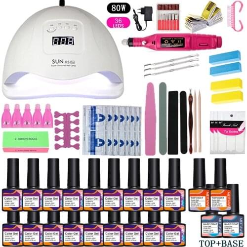 Manicure Set UV Gel Kit Nail Drying UV LED Lamp Nail Set Nail Drill Machine Kit UV LED Lamp Dryer Nail Set