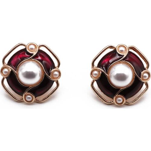Fashion New Geometric Earrings, Red Enamel Pearls Accessories For Women Female Party Wedding Jewelry