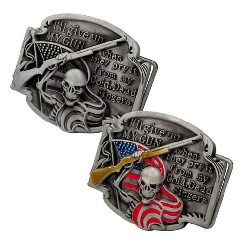 Fashion Mens Gun Rights Text Shotgun Skeleton Flag Belt Buckle