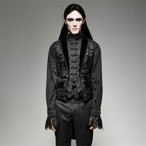Mens printed stand collar vest steampunk mens single-breasted sleeveless fashion dovetail black vest vampire elegant jacket