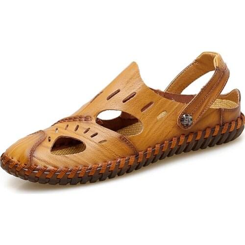 Sandalen leather men cuero herren sandale homme for mens sandalle camel casual masculina roman para outdoor rasteira masculino