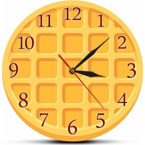 Breakfast Food Waffle Wall Clock Cartoon Round Waffle Wall Clock Modern Design Kitchen Home Decorative Wall Art For Dining Room
