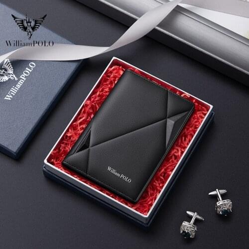 WILLIAMPOLO New RFID fashion ultra-thin mens booth, high-end compact wind magnetic bag, real cowhide, used for documents