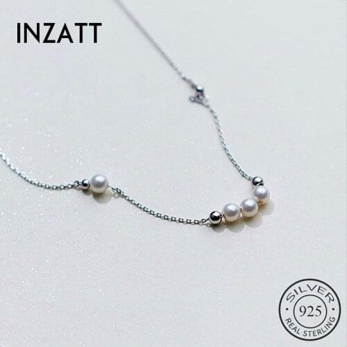 INZATT Real 925 Sterling Silver Pearl Bead Pendant Choker Necklace Fashion Women Minimalist Fine Jewelry Bohemia Accessories