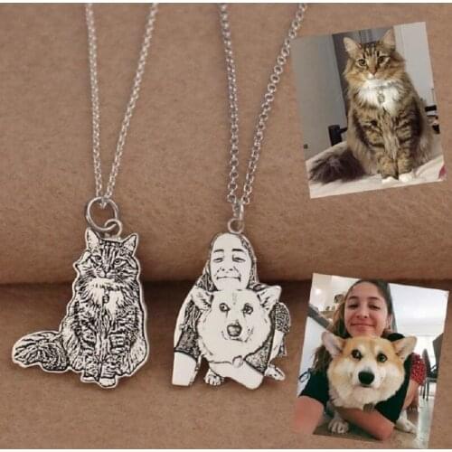S925 Silver Custom Pet Animal Necklace Jewelry Dog Cat Photo Pendant Necklaces Engraved Name Dog Photo Necklace Women Memorial