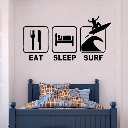 Eat Sleep Surf Wall Decal Surfing Sports Decals Surfboard Sticker Decor For Kids Bedroom Nursery Room Wallpaper Vinyl Art WL1991