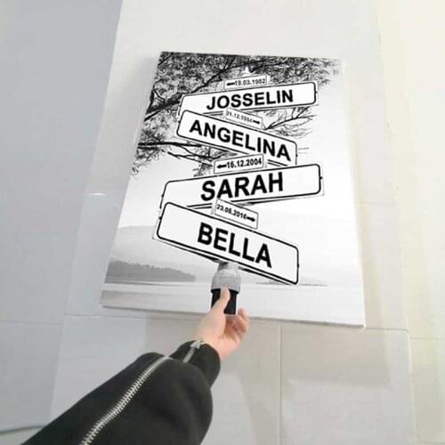 Personalized Intersection Street Sign with 2-6 Names/Dates Framed Canvas Painting Wall Art Modular Custom For Living Room Decor