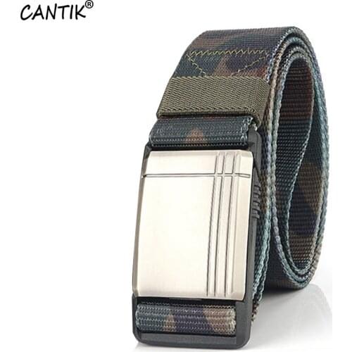 CANTIK Quality Slide POM Magnetic Hard Plastic Alloy Buckle Models Casual Style Nylon Belt Men Accessories 3.8cm Width CBCA185