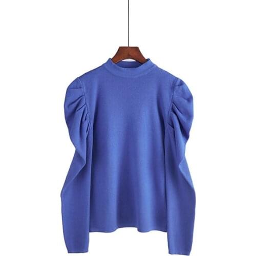 O-Neck Long Puff Sleeve Autumn Winter Pullovers Tops Femme Knitting Jumpers Womens Solid Sweater New Fashion