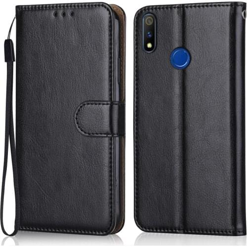 Luxury Leather Case for On Realme X Lite (Youth Edition) Wallet Stand Flip Case Phone Bag with Strap
