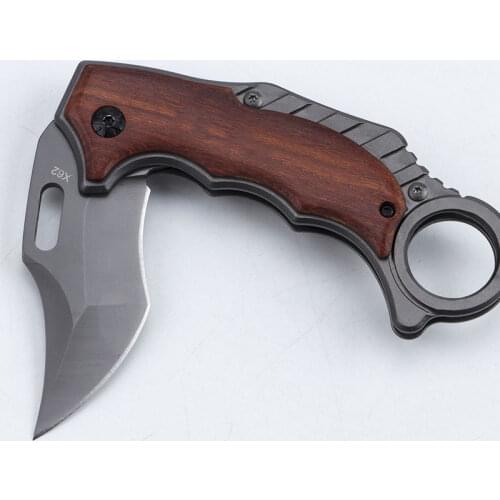 7.28'' Folding Pocket Knife Outdoor Survival Tactical Claw Knife Camping Hiking Hunting Knives Wood Handle EDC Self-defense Tool