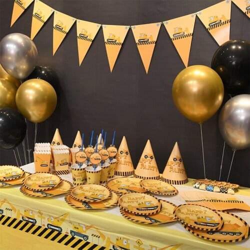 Construction Trucks Engineering Cars Party Disposable Tableware Set Plate Straw Birthday Party Decorations Kids Cake Decor