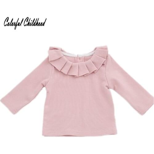 Spring Baby Girl T-shirts infant newborn Tops Kids Long Sleeve Blouse Girls Ruffles Lotus Leaf Collar Tees Children Clothing