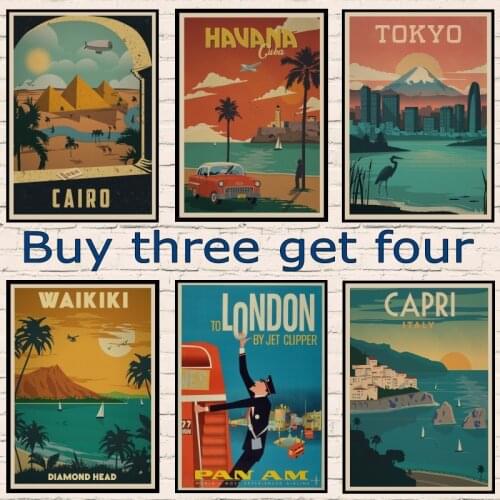 HAVANA/ WAKIKI/ VENICE/TOKYO/THAILAND/AMSTERDAM Art Travel Posters Vintage Kraft Travel Poster