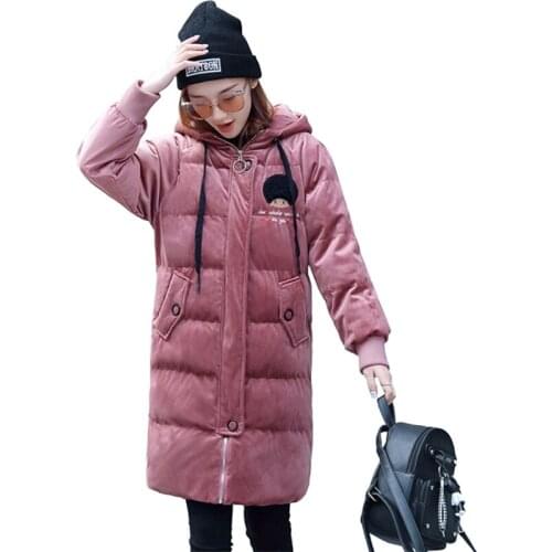 2019 Gold velvet winter parka women thicken warm cotton jacket hooded coat plus size female embroidery Cotton-padded jacket 2920