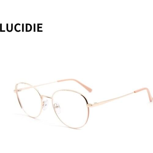 LUCIDIE 2021 Women Optical Myopia Glasses Frame Female Fashion Round Prescription EyeGlasses Metal Spectacles Clear Lens Eyewear