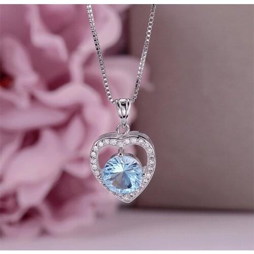 Fine Jewelry Necklaces Pendants For Women 100% Silver Natural Topaz 10*10mm Heart Round Gemstone Romantic Wedding Colar CCN006