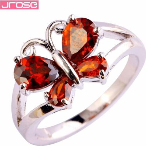 JROSE Wholesale Butterfly Shaped Pear Cut Red Cubic Zirconia Silver Fashion Ring Size 6 -13 Jewelry Free Shipping Women Rings