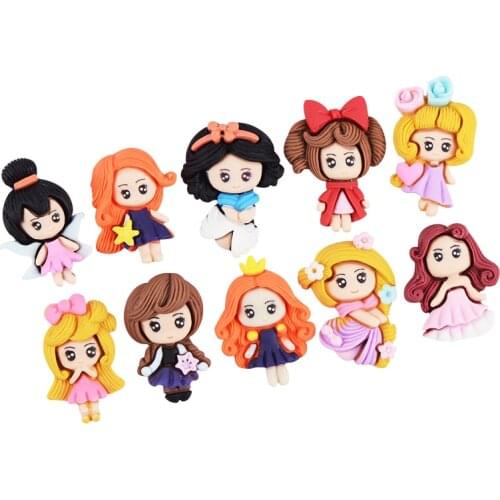 10Pcs Cartoon Resin Princess Girls flat applique DIY Crafts Scrapbook Hair Accessories Brooch Ornament Materials Embellishments