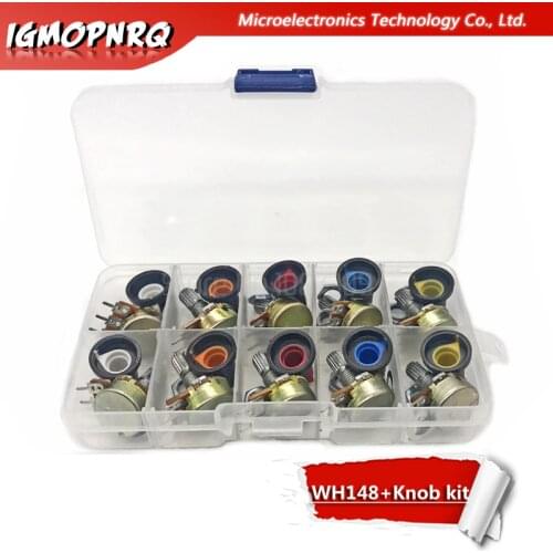 10PCS WH148 potentiometer kit B1K B2K B5K B10K B20K B50K B100K B250K ohm 3PIN 15MM Knob AG2 15x17mm EACH 1pcs