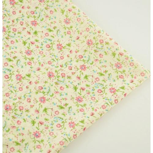 Booksew 100% Cotton Fabric Red Flowers and Green Leaves Design Yellow for Beginners Practice DIY Sewing Doll Cloth Telas Tecido